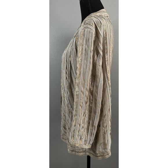Travelers Collection Chicos sz 2 Beige silver Open Front Semi Sheer Jacket XL - Picture 3 of 8